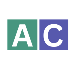 Logo with letters A and C in green and blue squares.
